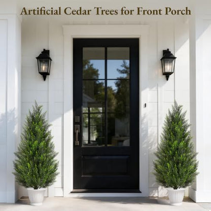 4FT Artificial Cedar Tree with Black Round Planter - UV Resistant Faux Evergreen for Indoor Outdoor