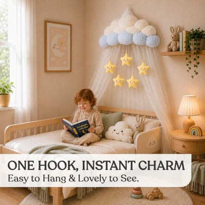 Kids Cloud Bed Canopy with Stars - Nursery Room Decor for Girls & Boys