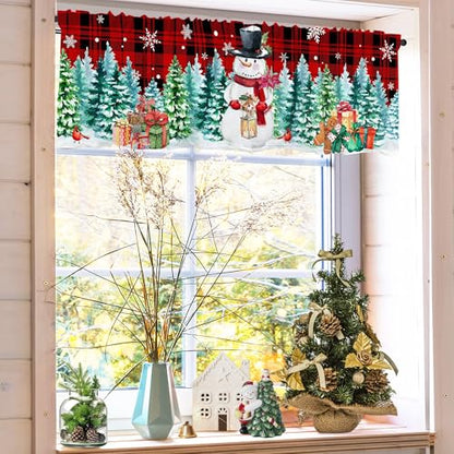 Snowman Winter Snowman Valance Curtain for Windows 54" x 18" - Snowmantree Variation