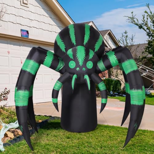 Halloween Inflatable Spider Decoration with LED Lights - Green, 7 Ft Long
