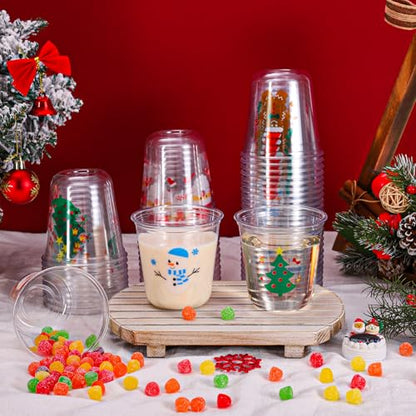 Christmas Plastic Cups Set 60 Pcs 12 Oz Snowman Gingerbread Santa Holiday Party