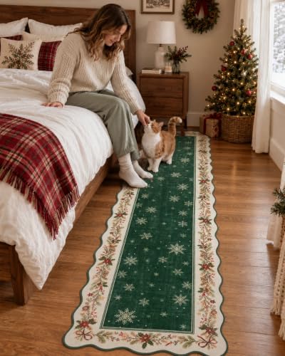 Christmas Hallway Runner Rug 2x8 Green Washable Holiday Entryway Floor Mat - Variation of THIS listing: 2' x 8' Green