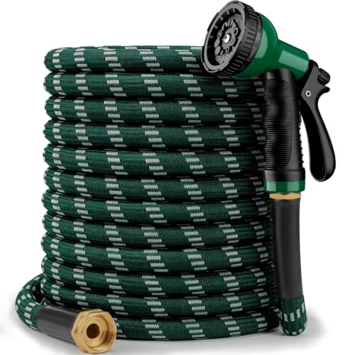 Dark Green 100 ft Upgraded Kink-Free Flexible Garden Hose with 10 Pattern Spray Nozzle