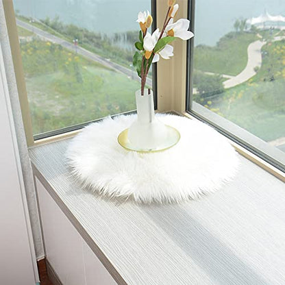 White Faux Fur Round Table Runner - 11.8 Inch Decor for Dresser, Wedding, Holiday