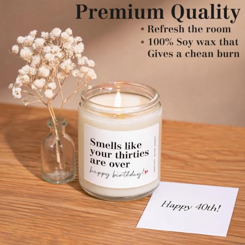 40th Birthday Candle Gift for Women & Men - Lavender & Vanilla Scent - Funny Party Decoration