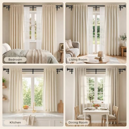 Black Square Double Curtain Rod 36-122 Inch - Modern Metal Drapery Hardware
