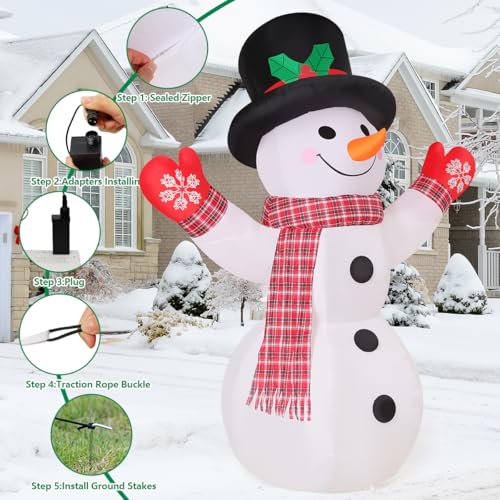 8FT Christmas Inflatable Snowman with LED Lights for Outdoor Yard Decor