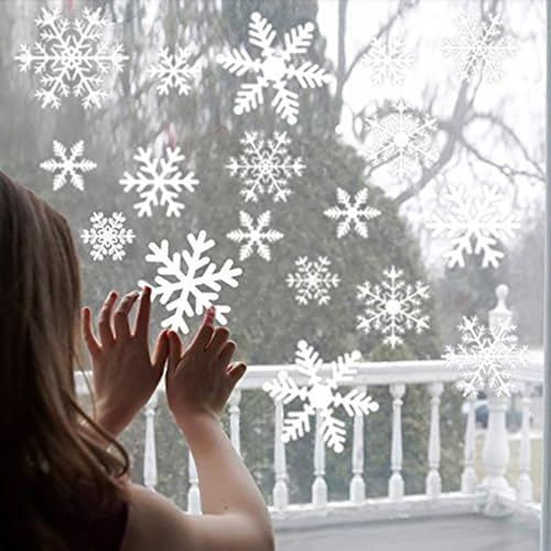 Snowflakes Window Clings - 6 Sheets White Snowflake Holiday Decorations - Winter Snowflake Decals for Windows & Glass Doors - Christmas Snowing Window Stickers - Variation of Snowflakes