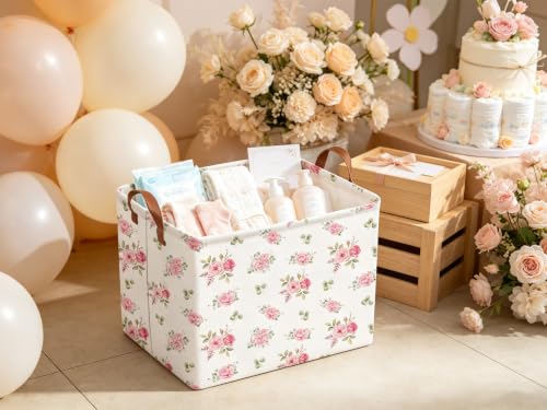 Pink Rose Flower Basket for Girls - Collapsible Waterproof Gift Baskets