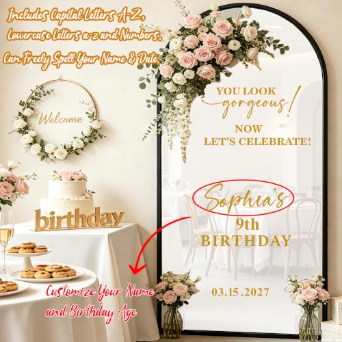 Golden Gorgeous Birthday Welcome Mirror Decals Custom Sign for Party