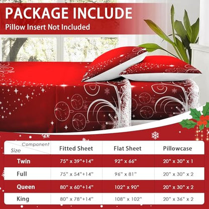 Rad Christmas Queen Bed Sheet Set - Snowflake Bedding with Flat & Pillowcases