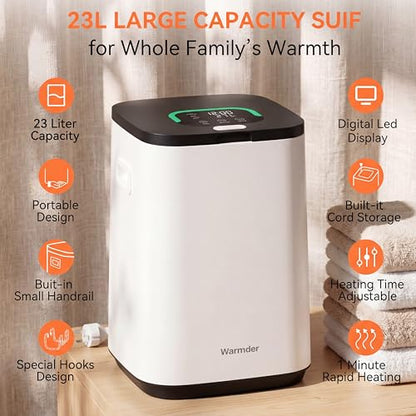 Large Capacity Bathroom Towel Warmer with LED Display 23L Hot Towel Warmer with Timer & Safety Lock