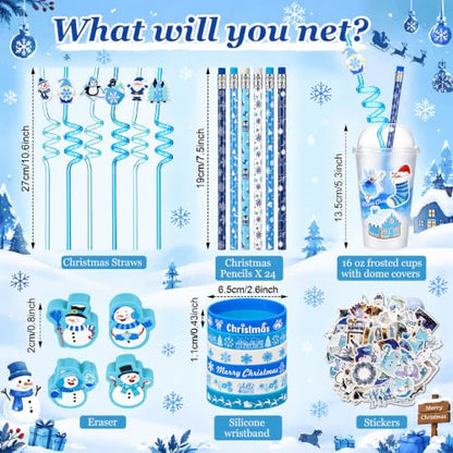 Christmas Party Favors Set - Snowman Variation - Cups, Stickers, Bracelets & More