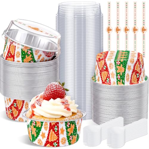 Christmas Mini Loaf Pans Set with Lids Spoons & Stickers - Gingerbread
