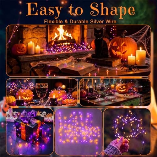Halloween Fairy Lights with Timer - Orange & Purple Battery-Operated Mini String Lights