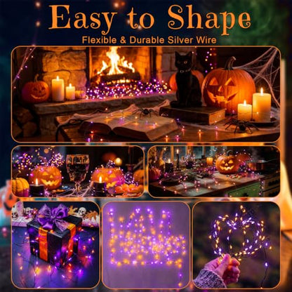 Halloween Fairy Lights with Timer - Orange & Purple Battery-Operated Mini String Lights