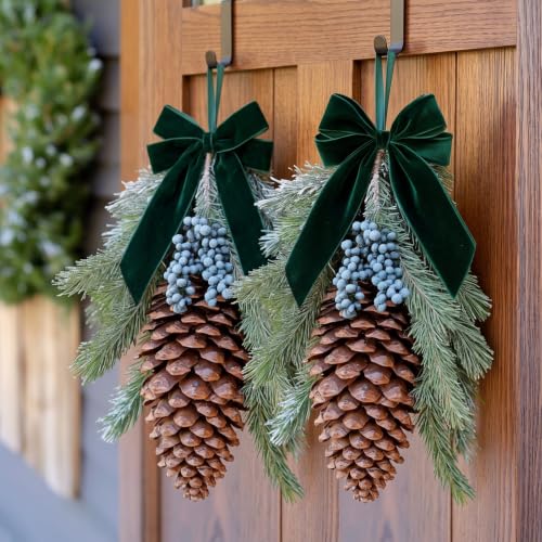 Christmas Teardrop Swag Decorations Set with Pinecones and Berries - 2 Pieces