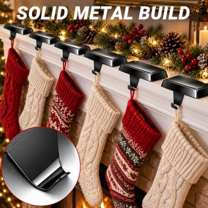 8 Pack Black Metal Christmas Stocking Holders with Non-Slip Pads - Mantle, TV Stand, Staircase, Dresser