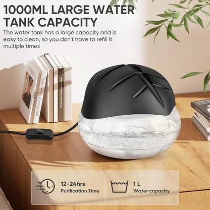 Black Water Based Air Purifier with Essential Oil Diffuser & Humidifier - Rainbow LED Light