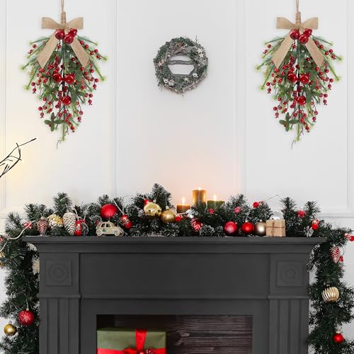 Red Christmas Teardrop Swag for Front Door - Holiday Holiday Decor