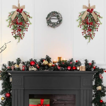 Red Christmas Teardrop Swag for Front Door - Holiday Holiday Decor