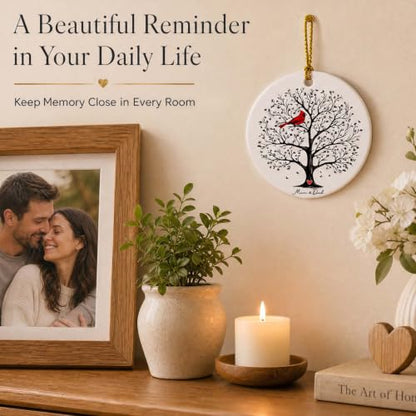 In Loving Memory Memorial Ornament - Mom & Dad Keepsake Christmas Decoration - Tree of Life Design with Cardinal - Double-Sided Ceramic Tribute