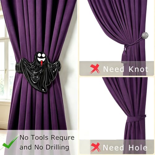 Halloween Ghost Curtain Tiebacks - Black Gothic Decor with Variation Black + Ghost