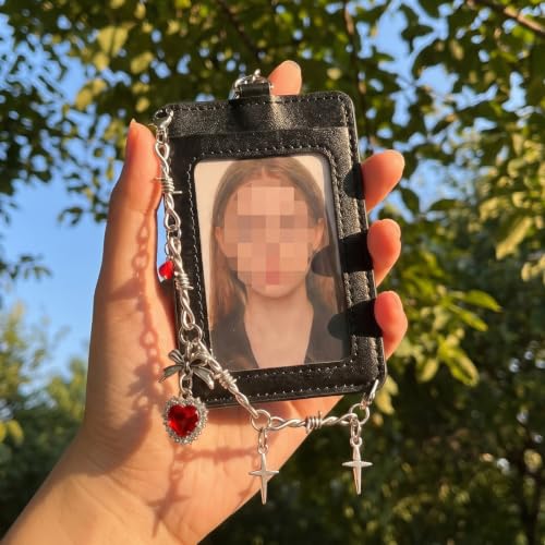 2-Pack Leather Photo Card Holder Keychain - Punk Style ID Badge Case