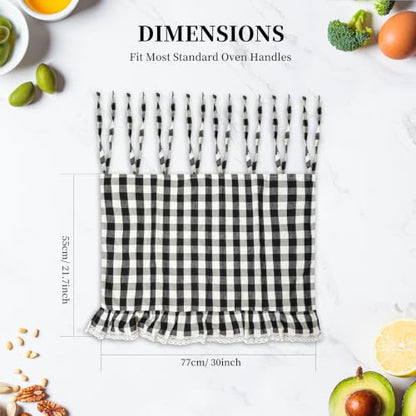 Black and White Check Oven Skirt Curtain with Lace Trim - 30x21 Inch, Variation of Black and White Check