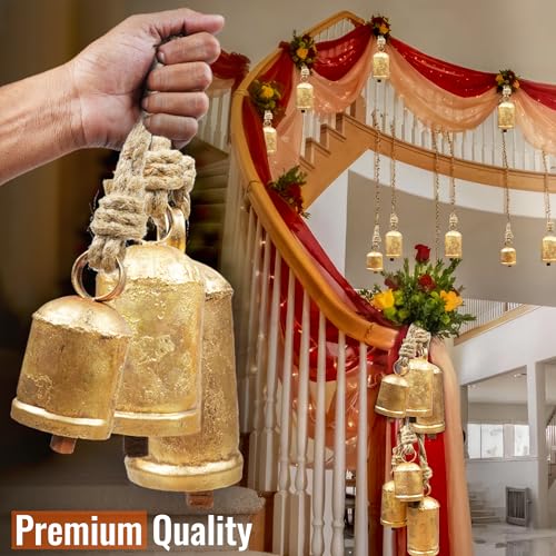 Medium Rustic Christmas Bell Set - Gold Harmony Cow Bells for Holiday Decor