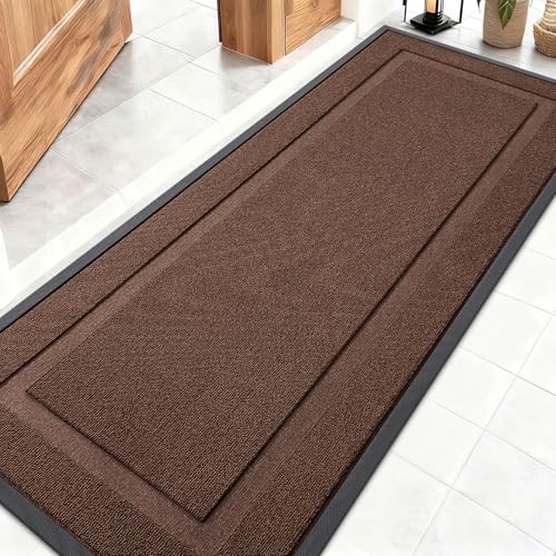 OLANLY Front Door Mat Indoor Outdoor Entrance, Waterproof All-Season, All-Weather Doormat, Sturdy Natural Rubber, Low Profile, Easy Clean Patio Porch Entryway Mat, 59x20, Chocolate Brown