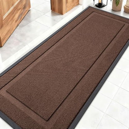 OLANLY Front Door Mat Indoor Outdoor Entrance, Waterproof All-Season, All-Weather Doormat, Sturdy Natural Rubber, Low Profile, Easy Clean Patio Porch Entryway Mat, 59x20, Chocolate Brown