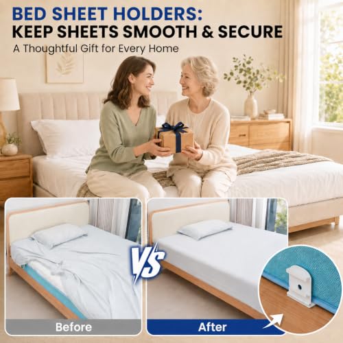 White Bed Sheet Holders 4PCS Fitted Sheet Grippers Corner Bed Anchors
