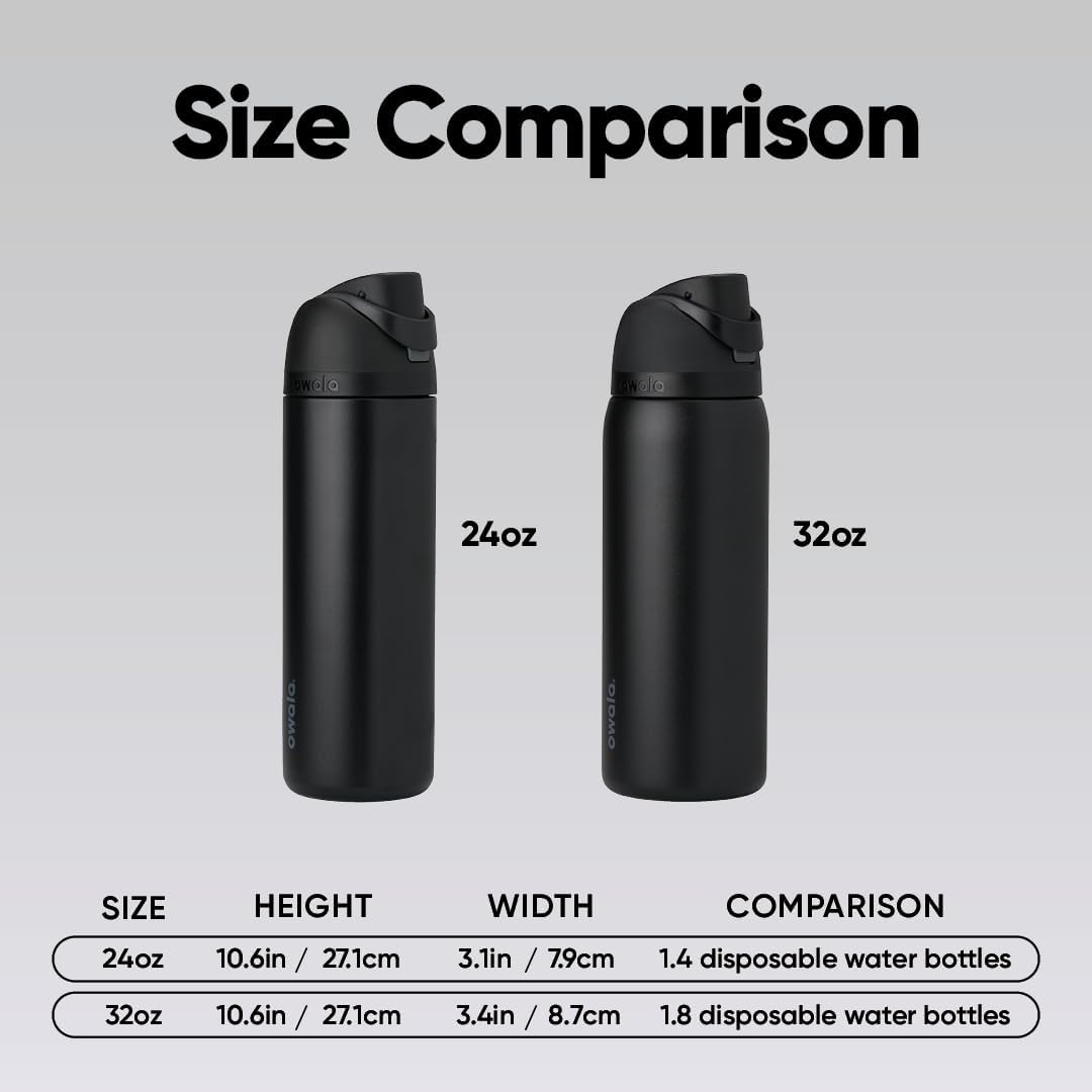 Owala FreeSip Insulated Stainless Steel Water Bottle - BPA-Free, 24 Oz, Ideal for Travel - Very Dark