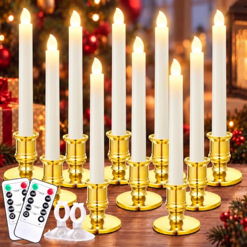 Gold Window Candles Set with Remote Timer - Battery Operated Flameless LED Lights