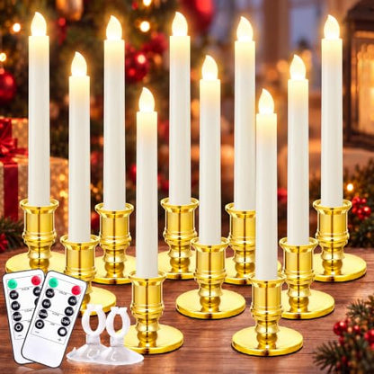 Gold Window Candles Set with Remote Timer - Battery Operated Flameless LED Lights