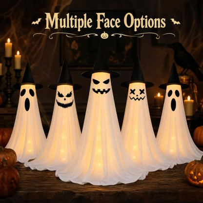 Halloween Ghost Decoration with Remote Control & Adjustable Height - Indoor & Outdoor 2-Pack