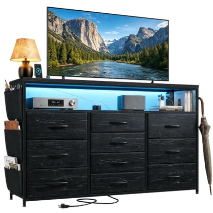 10-Drawer Dresser with LED Lights, Power Outlets & Black Variation