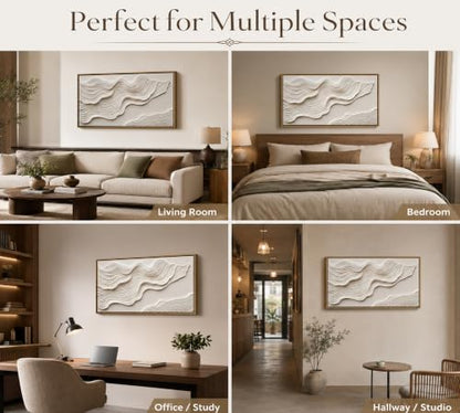 Wave Framed Abstract Wall Art - Large Geometric Line Canvas 48x24in - Modern Home Decor