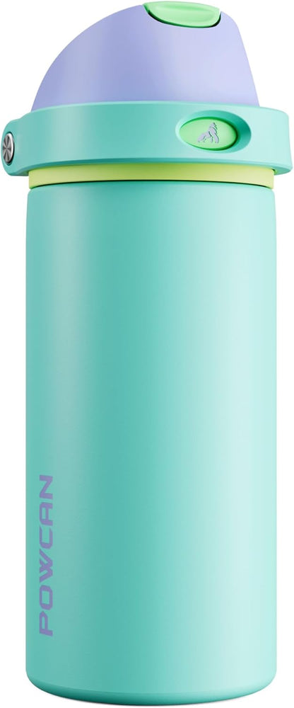 POWCAN 18 oz Insulated Water Bottle - 2-in-1 Push-Button Spout & Quick-Flip Straw | Leakproof, Cold for 24Hrs, Fits Car Cup Holder, Stainless Steel (Sea Princess)