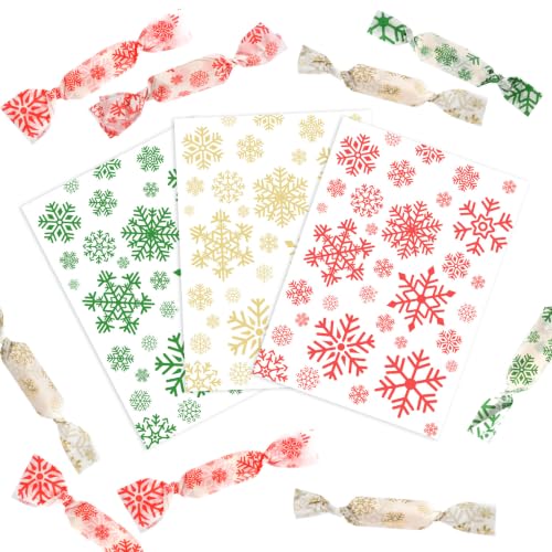300Pcs Christmas Candy Wrappers - Festive Wax Paper for Homemade Treats - 4.92 x 3.54 inches - Red, Green, Gold - Variation of 300