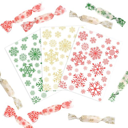 300Pcs Christmas Candy Wrappers - Festive Wax Paper for Homemade Treats - 4.92 x 3.54 inches - Red, Green, Gold - Variation of 300