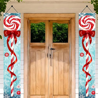Door Hanging Banner with Candy Cane and Snowflake Design – 71 x 12 in, 01 Variation