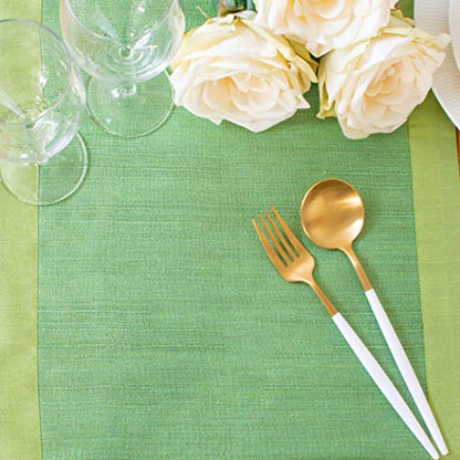 Light Green 14x120 Inch Faux Silk Table Runner with V-End Border - Pack of 1
