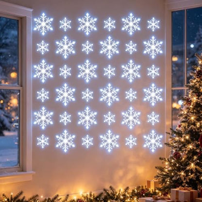 White LED Snowflake Wall Christmas Lights - 12pcs Indoor Holiday Decor
