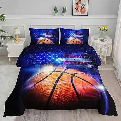 Kids Comforter Set Basketball Print Full Bedding Includes 1 Comforter & 2 Pillowcases