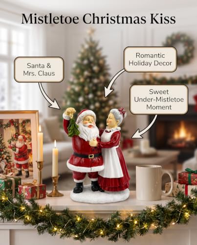 White Small Santa and Mrs. Claus Mistletoe Figurine Christmas Decor - 5.5"