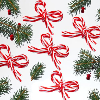 Candy Bow Ornaments for Christmas Tree Decorations - 24 Pieces, Candy Cane Style