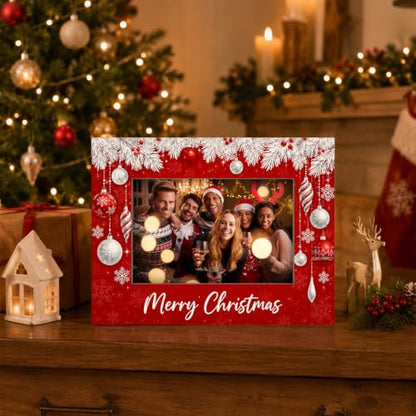 Christmas Picture Frame for 4x6 Photos Xmas Ornament Holiday Keepsake - Red Festive Tabletop Decor - A07 Xmas