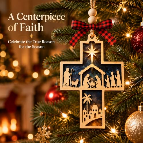 Christian Nativity Cross Ornament for Christmas Tree & Car Decor